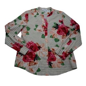 Calvin Klein Shirt Women Medium Check Floral Long Sleeve Button Up Casual